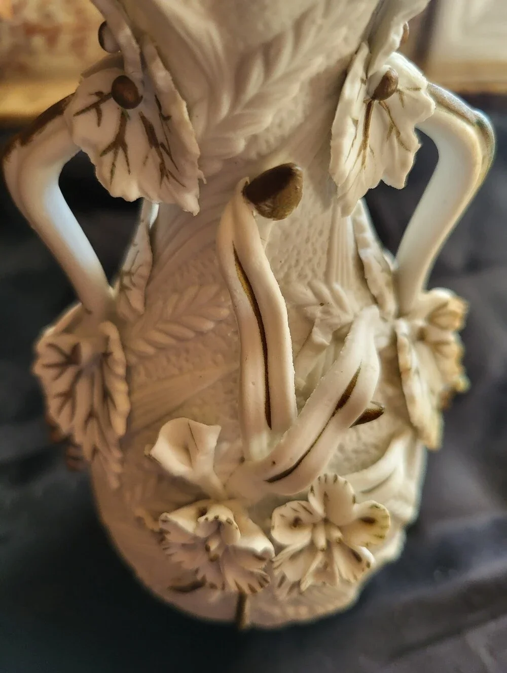 Textured White Bisque Ceramic Floral 6 Inch Vase with Grapes And Wheat